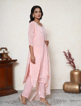 Blush pink chinon embroidered kurta suit set